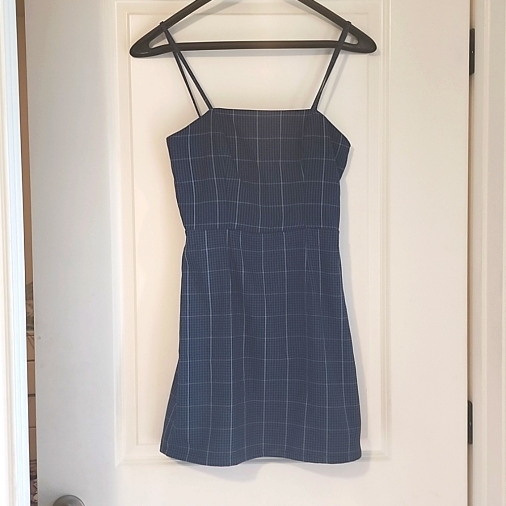 Aeropostal Blue Plaid Adjustable Strap Mini Dress (Size:Small)